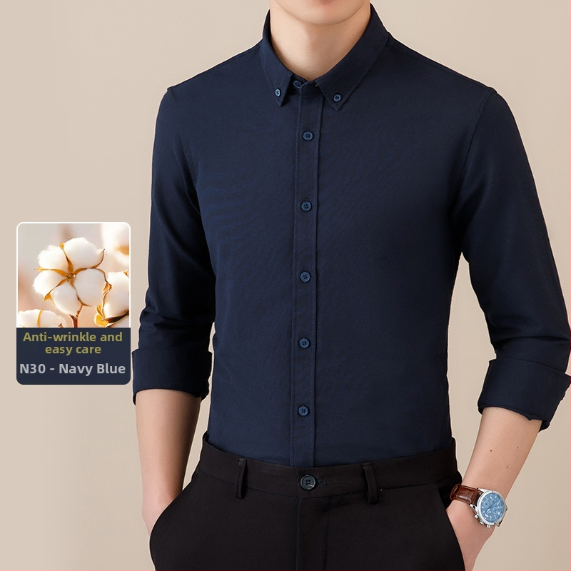 Cămașă bărbați cu mâneci lungi, Oxford – anti-șifonare, respirabilă din bumbac, întreținere ușoară, croială lejeră