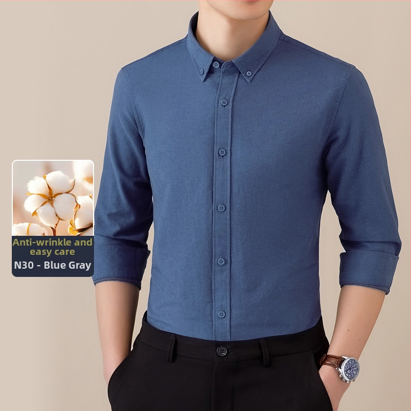 Cămașă bărbați cu mâneci lungi, Oxford – anti-șifonare, respirabilă din bumbac, întreținere ușoară, croială lejeră