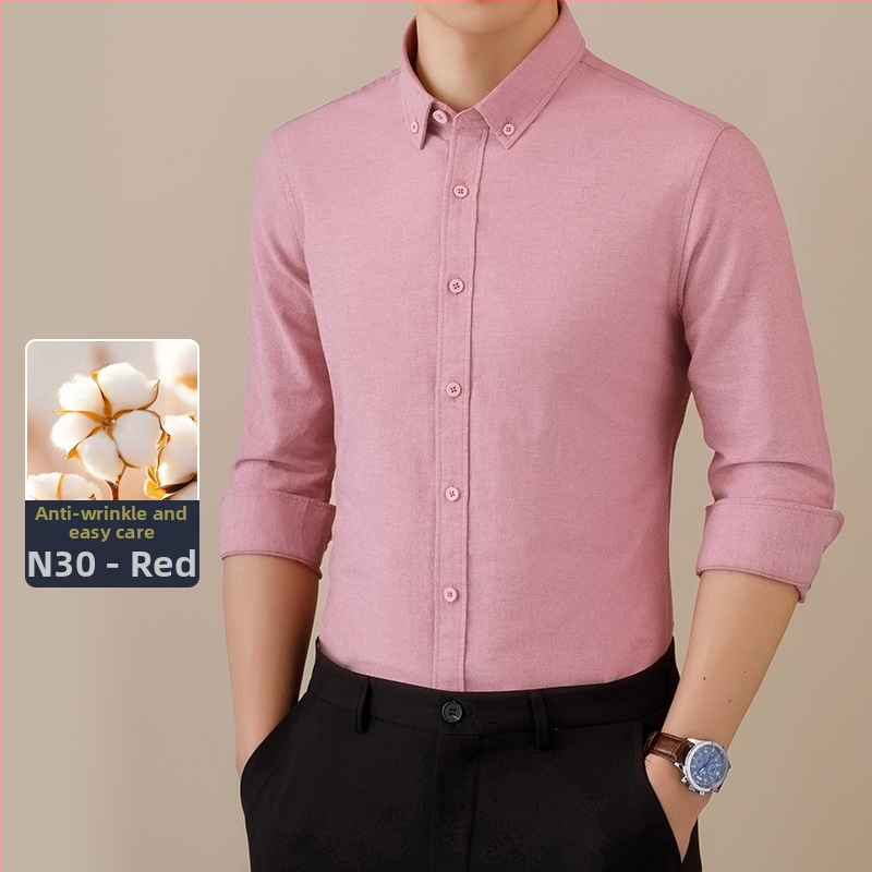 Cămașă bărbați cu mâneci lungi, Oxford – anti-șifonare, respirabilă din bumbac, întreținere ușoară, croială lejeră