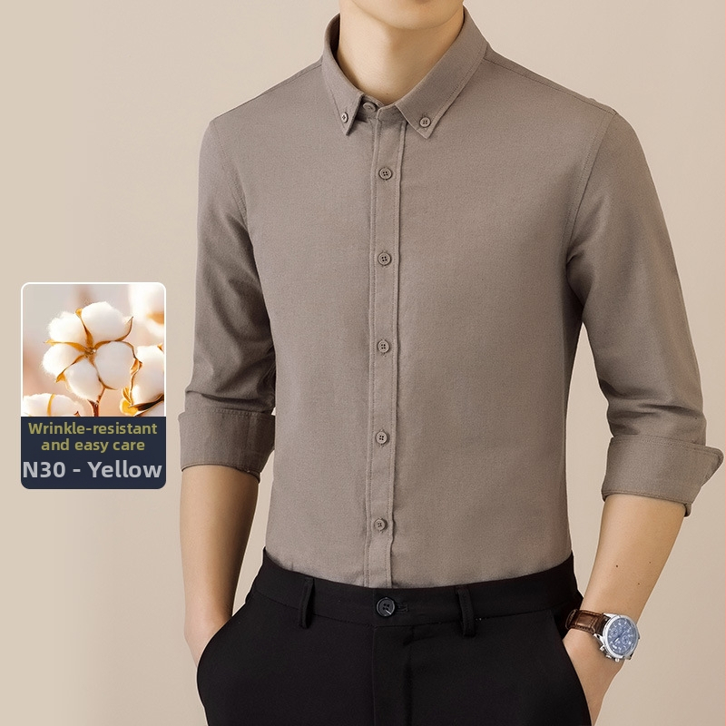 Cămașă bărbați cu mâneci lungi, Oxford – anti-șifonare, respirabilă din bumbac, întreținere ușoară, croială lejeră