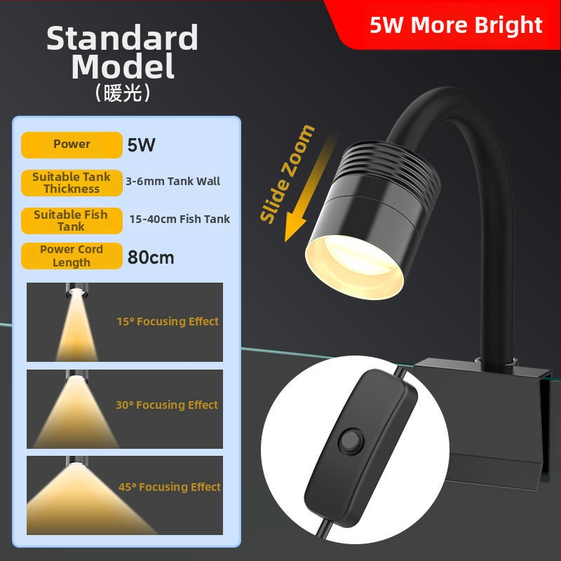 Parker USB mini klipové svetlo pre akvárium, 5W, plastové telo, 102 g