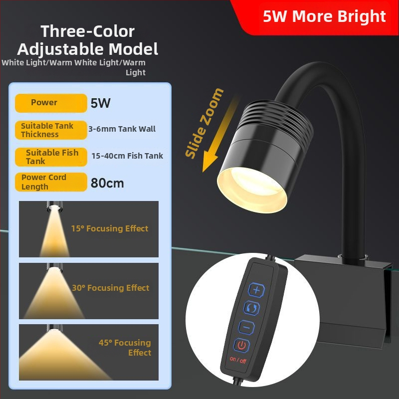 Parker USB mini klipové svetlo pre akvárium, 5W, plastové telo, 102 g