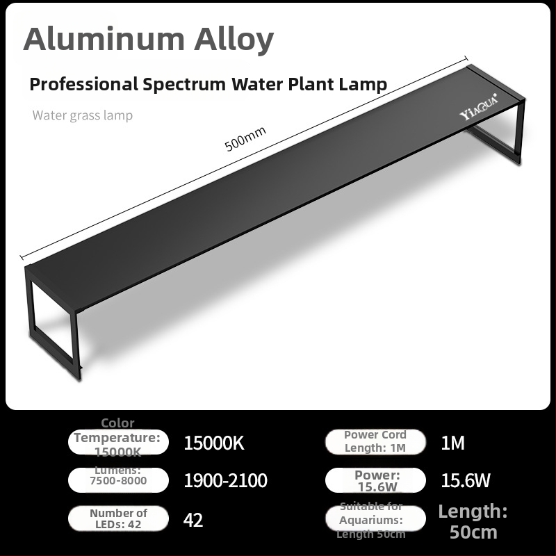 LED akváriová lampa pre vodné rastliny – plný rozsah spektra, vodeodolná, kontrola rias, mikro krajinné osvetlenie; 15,6 W, hliníková zliatina, značka Crazy aquatic plants