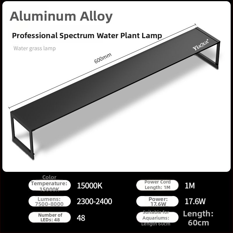 LED akváriová lampa pre vodné rastliny – plný rozsah spektra, vodeodolná, kontrola rias, mikro krajinné osvetlenie; 15,6 W, hliníková zliatina, značka Crazy aquatic plants