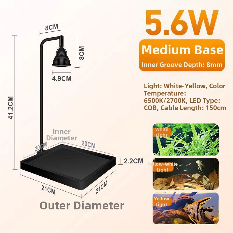 LED osvetlenie akvária – stolný reflektor so základňou, pre vodné rastliny a mach, značka Yikoda