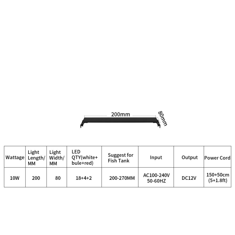 Osvetlenie akvária s nastaviteľným jasom, nastaviteľnými svetelnými efektmi, časovačom, 16W, hliníková zliatina
