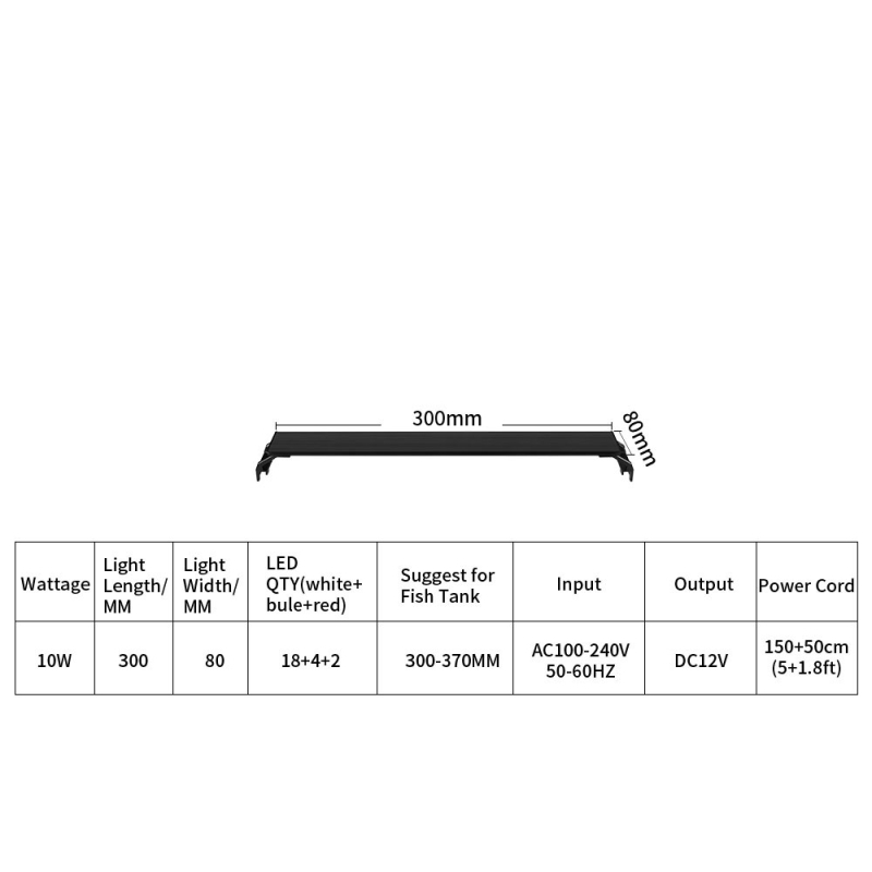 Osvetlenie akvária s nastaviteľným jasom, nastaviteľnými svetelnými efektmi, časovačom, 16W, hliníková zliatina