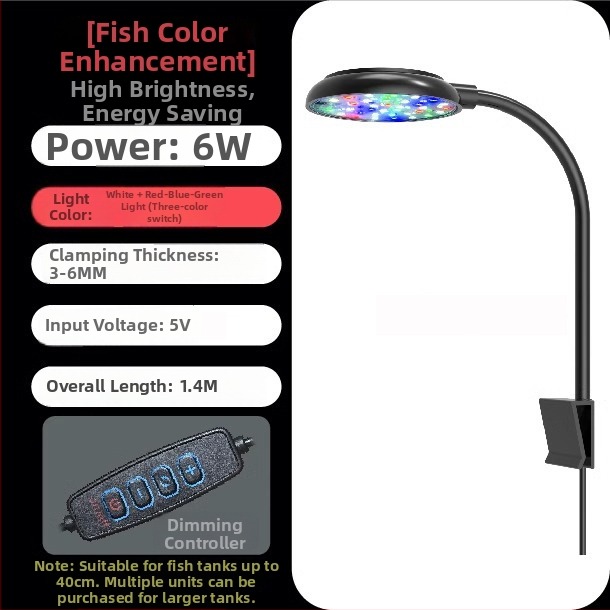 LED svetlo do akvária – 6W, USB klip-on, 360° osvetlenie, proti riasam, vodotesné, ABS telo