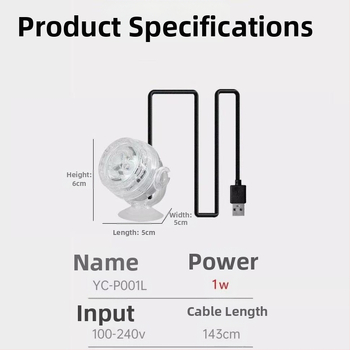 LED аквариумна светлина с дистанционно управление, подводен прожектор, водоустойчива, 1W, за водни растения