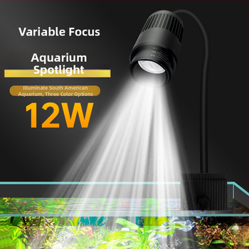 Akvariumo LED šviesa su klipu, atsparus vandeniui, pilnas spektros, reguliuojamas zoom spindulys, aliuminio lydinio korpusas, galia 3W–12W