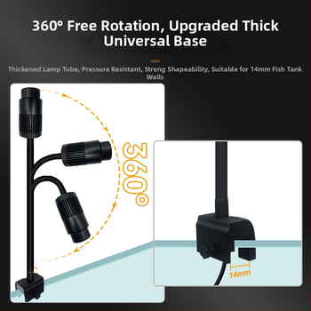 Akvariumo LED šviesa su klipu, atsparus vandeniui, pilnas spektros, reguliuojamas zoom spindulys, aliuminio lydinio korpusas, galia 3W–12W