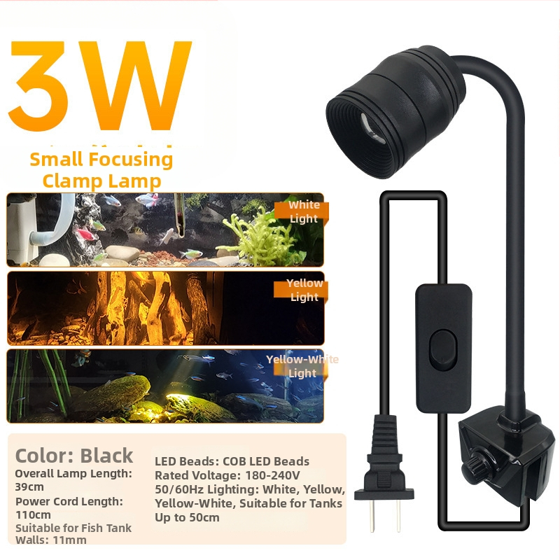 Akvariumo LED šviesa su klipu, atsparus vandeniui, pilnas spektros, reguliuojamas zoom spindulys, aliuminio lydinio korpusas, galia 3W–12W