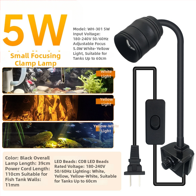 Akvariumo LED šviesa su klipu, atsparus vandeniui, pilnas spektros, reguliuojamas zoom spindulys, aliuminio lydinio korpusas, galia 3W–12W