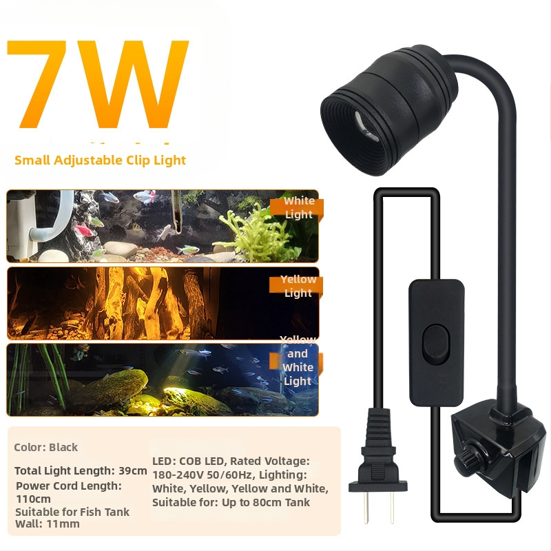 Akvariumo LED šviesa su klipu, atsparus vandeniui, pilnas spektros, reguliuojamas zoom spindulys, aliuminio lydinio korpusas, galia 3W–12W