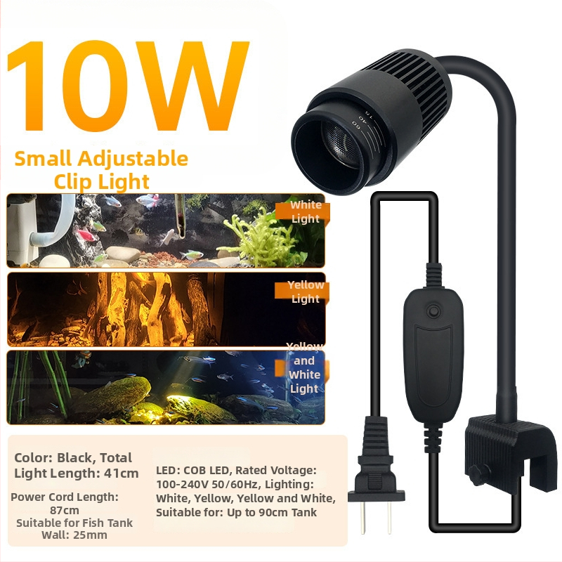 Akvariumo LED šviesa su klipu, atsparus vandeniui, pilnas spektros, reguliuojamas zoom spindulys, aliuminio lydinio korpusas, galia 3W–12W
