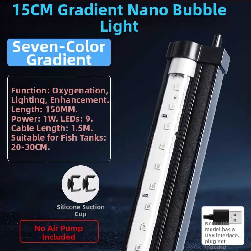 Akvariumo LED burbulų šviesa su gradientiniu apšvietimu, deguonies tiekimu ir kraštovaizdžio apšvietimu – 1–6W, 300 g, Autonomous OEM