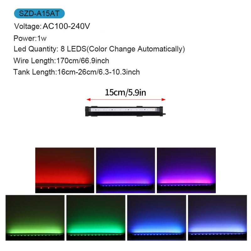 LED bublinkové svetlo do akvária, farebne meniace sa, ponorné LED pásové svetlo, PVC + akrylová trubica, 1–5W, hmotnosť 0,5 kg