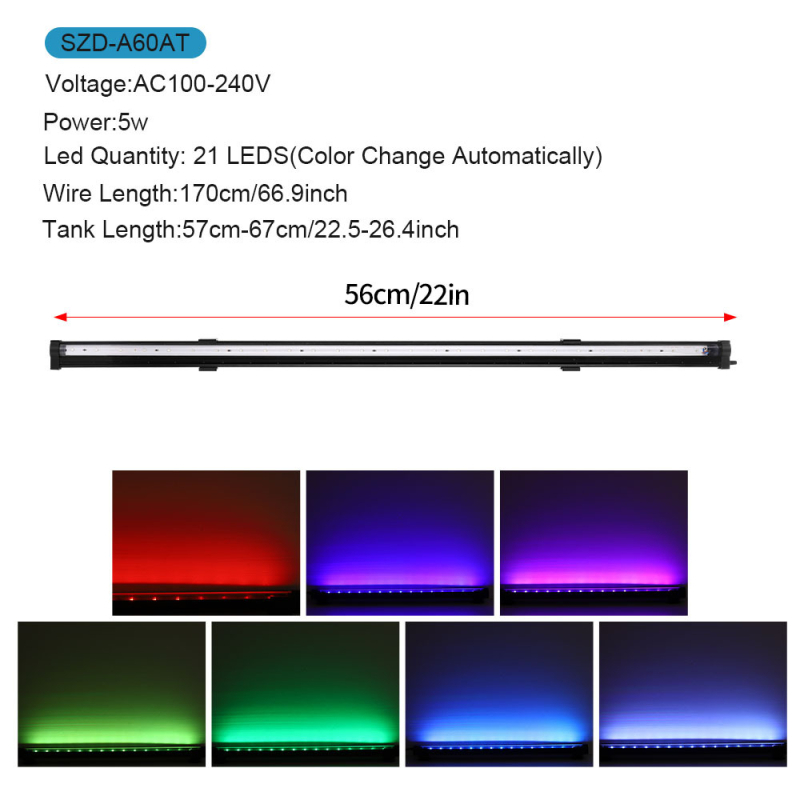 LED bublinkové svetlo do akvária, farebne meniace sa, ponorné LED pásové svetlo, PVC + akrylová trubica, 1–5W, hmotnosť 0,5 kg