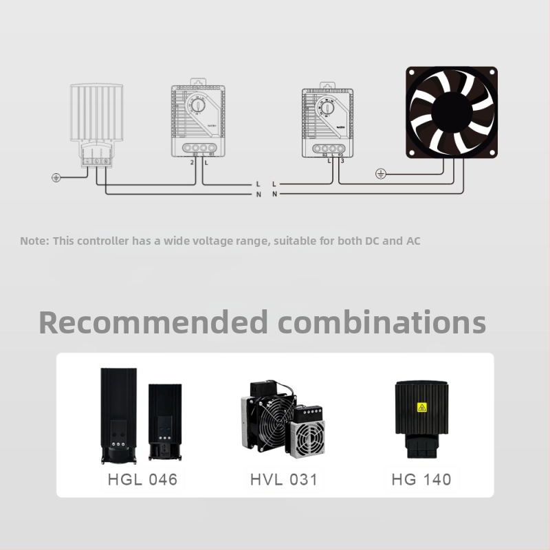 Nastaviteľný mechanický regulátor vlhkosti pre priemyselné skrinky — regulátor teploty a vlhkosti, montáž na DIN lištu, 110–220V