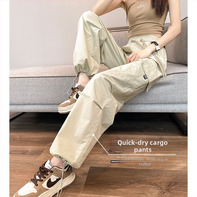 Ženské nohavice na prácu Ice Silk, rýchloschnúce, haremský štýl, stredný pás sťahovacou šnúrkou, voľný strih, polyester 90–95%