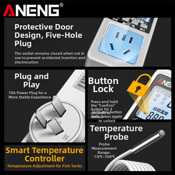 Inteligentný digitálny termostat s displejom pre chov plazov: elektronický regulátor teploty, montáž do zásuvky, automatické riadenie teploty
