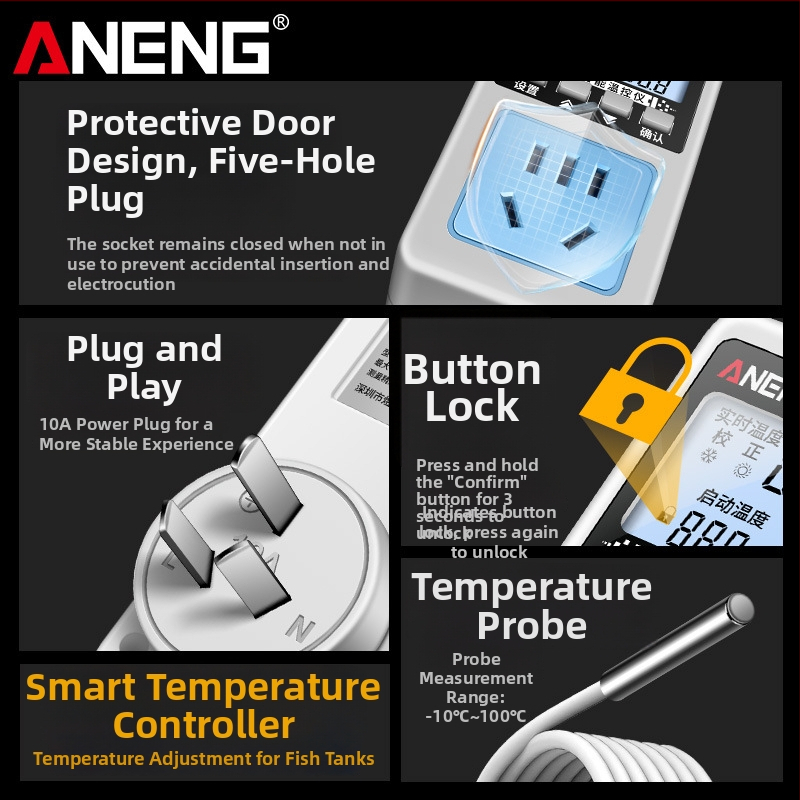 Inteligentný digitálny termostat s displejom pre chov plazov: elektronický regulátor teploty, montáž do zásuvky, automatické riadenie teploty