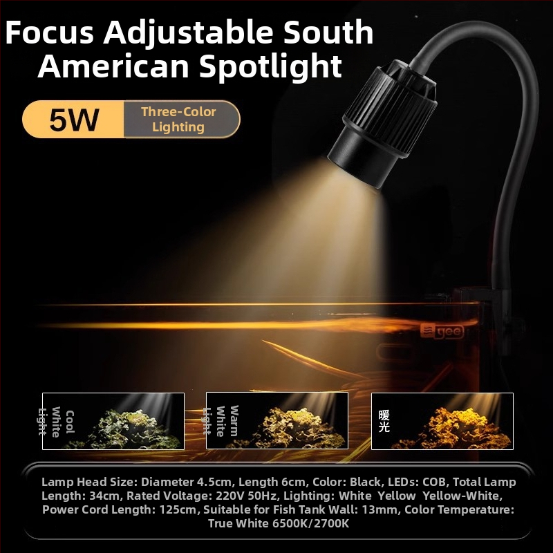 Akvarijná LED klip lampka s nastaviteľným zaostrením (Značka: yee; Výkon: 3W-50W; Hmotnosť: 600g; Materiál: PC s odolnosťou voči plameňom; Funkcia: Osvetlenie)