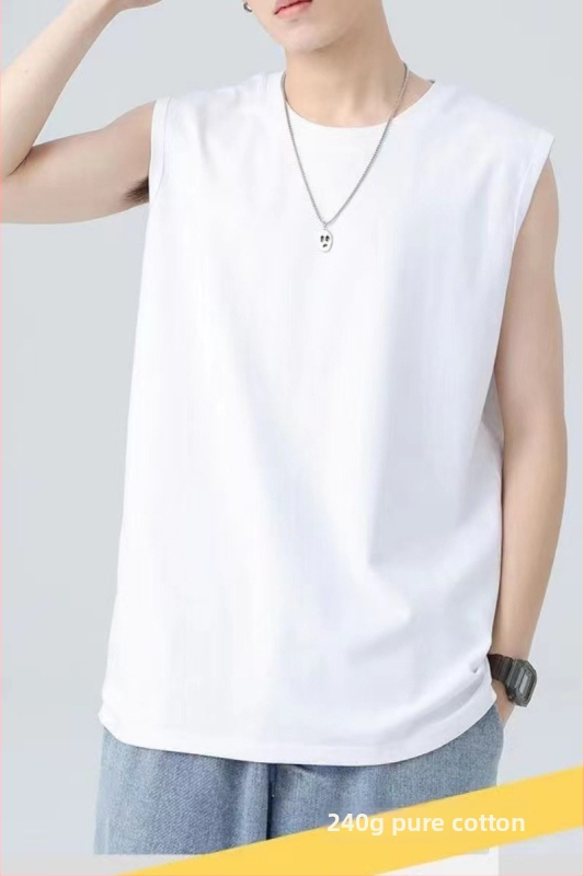 Japonského štýlu bezrukávová športová vesta z 100% bavlny, 240 g, voľný strih, pre mužov, leto