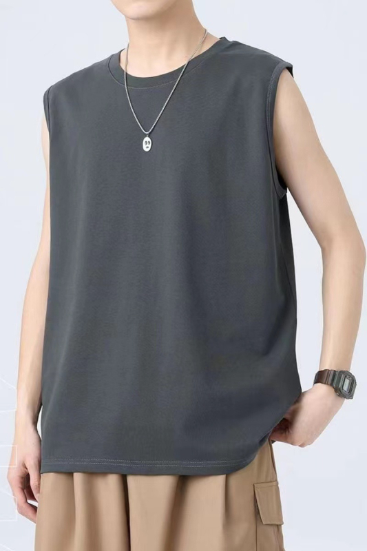 Japonského štýlu bezrukávová športová vesta z 100% bavlny, 240 g, voľný strih, pre mužov, leto