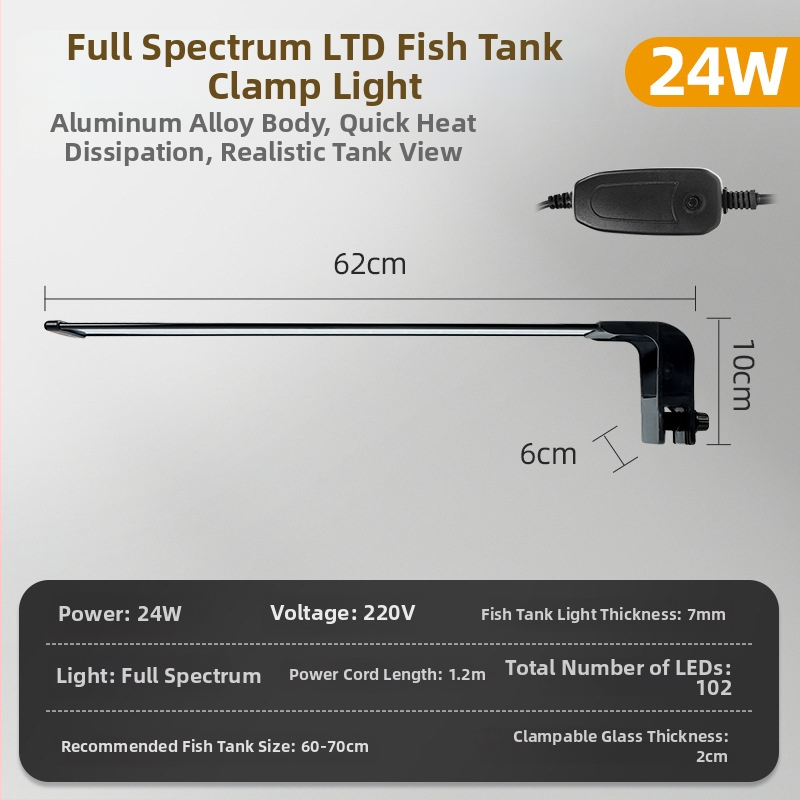 LED osvetlenie akvária s plným spektrom, klipsové, nastaviteľné, vodotesné, proti riasam, 12/19/30/45W