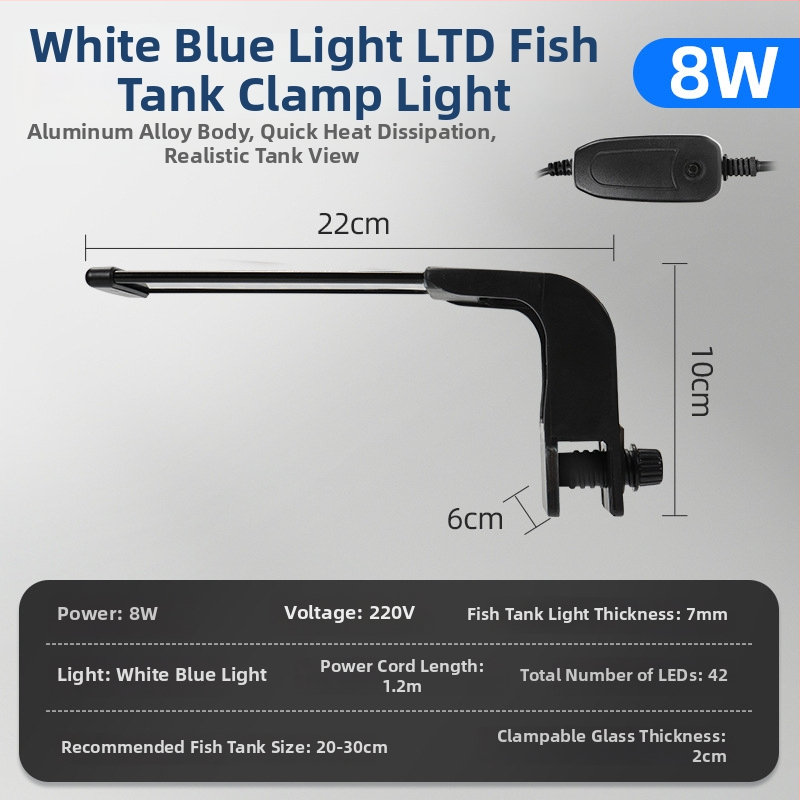 LED osvetlenie akvária s plným spektrom, klipsové, nastaviteľné, vodotesné, proti riasam, 12/19/30/45W