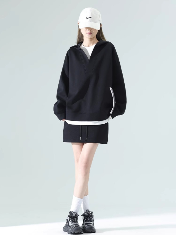 Súprava sukne a mikiny s V výstrihom, krátka sukňa, bavlna, raglánové rukávy, jar 2025, kórejský štýl