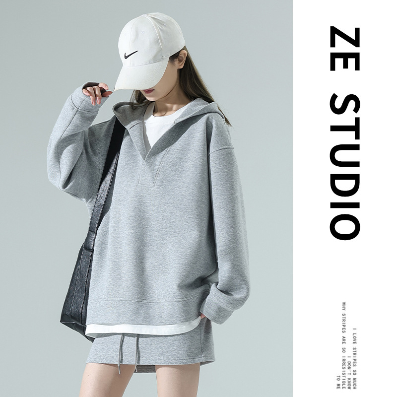 Súprava sukne a mikiny s V výstrihom, krátka sukňa, bavlna, raglánové rukávy, jar 2025, kórejský štýl