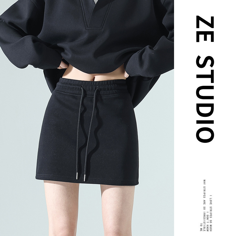 Súprava sukne a mikiny s V výstrihom, krátka sukňa, bavlna, raglánové rukávy, jar 2025, kórejský štýl