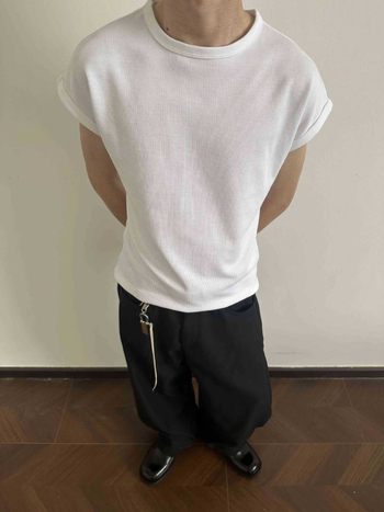 Pánska bezruková T-shirt vesta, voľný strih, bavlnená zmes, jednofarebná, letná verzia