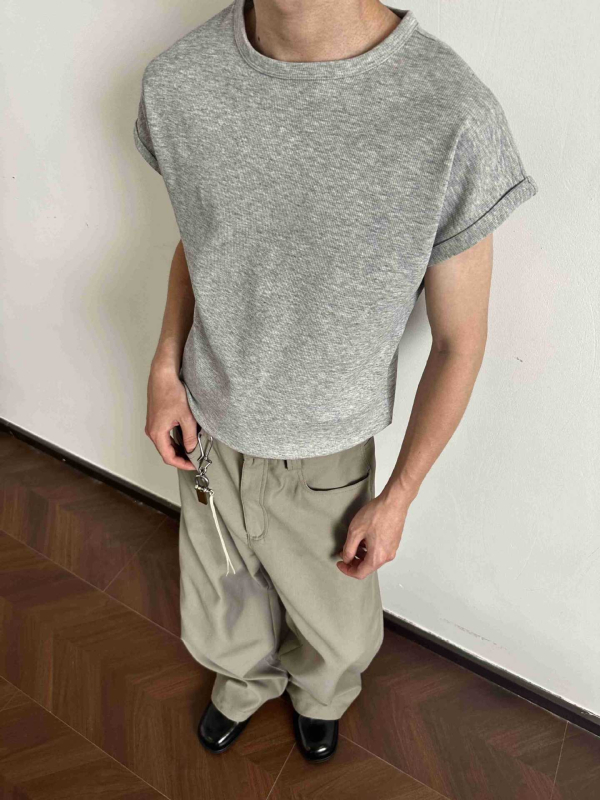 Pánska bezruková T-shirt vesta, voľný strih, bavlnená zmes, jednofarebná, letná verzia