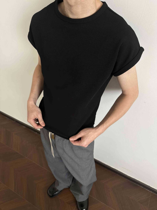 Pánska bezruková T-shirt vesta, voľný strih, bavlnená zmes, jednofarebná, letná verzia