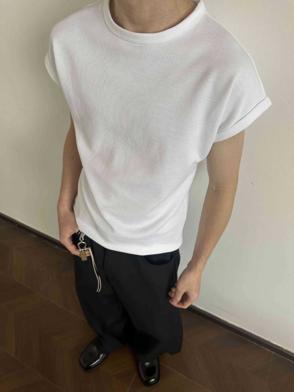 Pánska bezruková T-shirt vesta, voľný strih, bavlnená zmes, jednofarebná, letná verzia