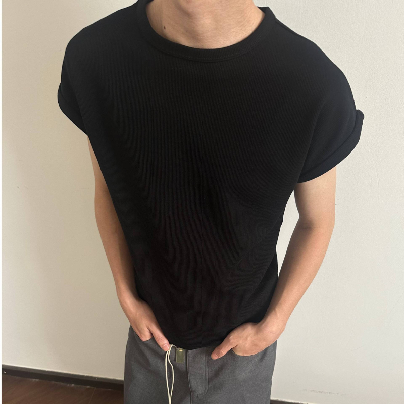 Pánska bezruková T-shirt vesta, voľný strih, bavlnená zmes, jednofarebná, letná verzia