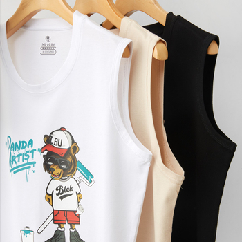 Bezruková vesta pre mužov zo 100% bavlny, voľný strih, kruhový výstrih, stredne hrubé tkanivo (161–180 g/m2) na leto