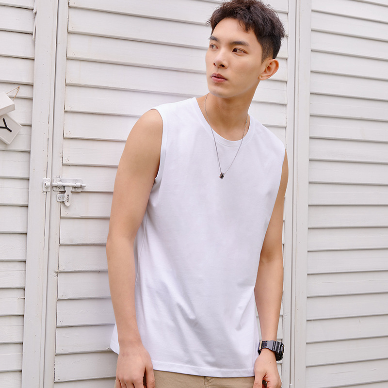 Bezruková vesta pre mužov zo 100% bavlny, voľný strih, kruhový výstrih, stredne hrubé tkanivo (161–180 g/m2) na leto