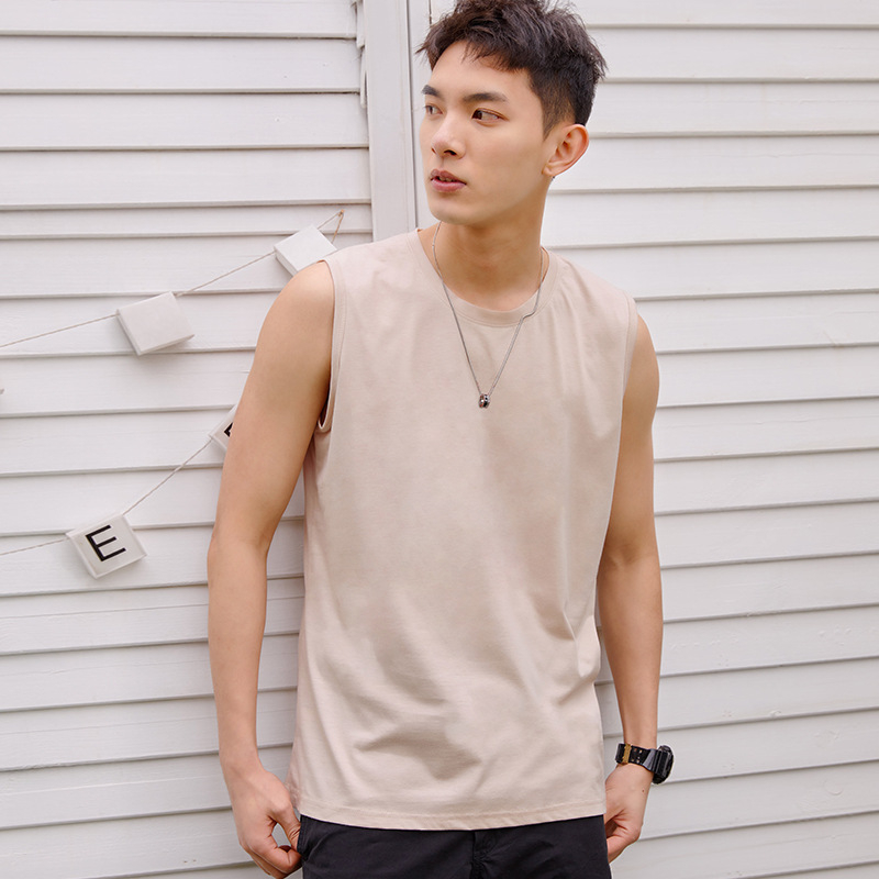 Bezruková vesta pre mužov zo 100% bavlny, voľný strih, kruhový výstrih, stredne hrubé tkanivo (161–180 g/m2) na leto