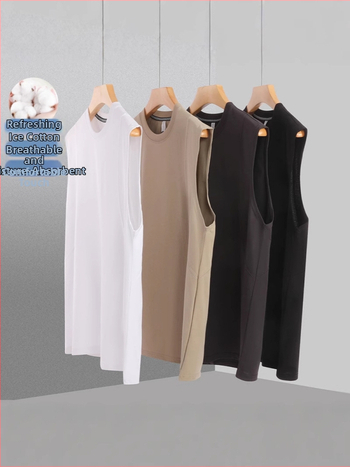 Voľný strih tielka bez rukávov z Ice cotton materiálu, jednofarebný, potlač loga