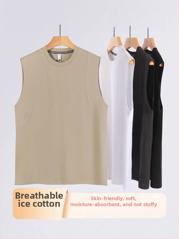 Voľný strih tielka bez rukávov z Ice cotton materiálu, jednofarebný, potlač loga