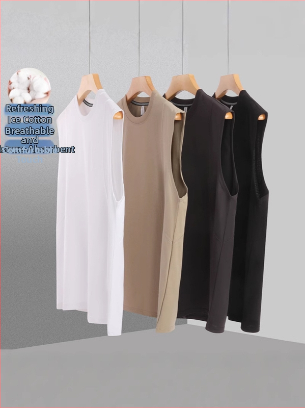 Voľný strih tielka bez rukávov z Ice cotton materiálu, jednofarebný, potlač loga
