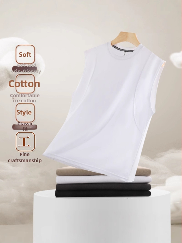 Voľný strih tielka bez rukávov z Ice cotton materiálu, jednofarebný, potlač loga