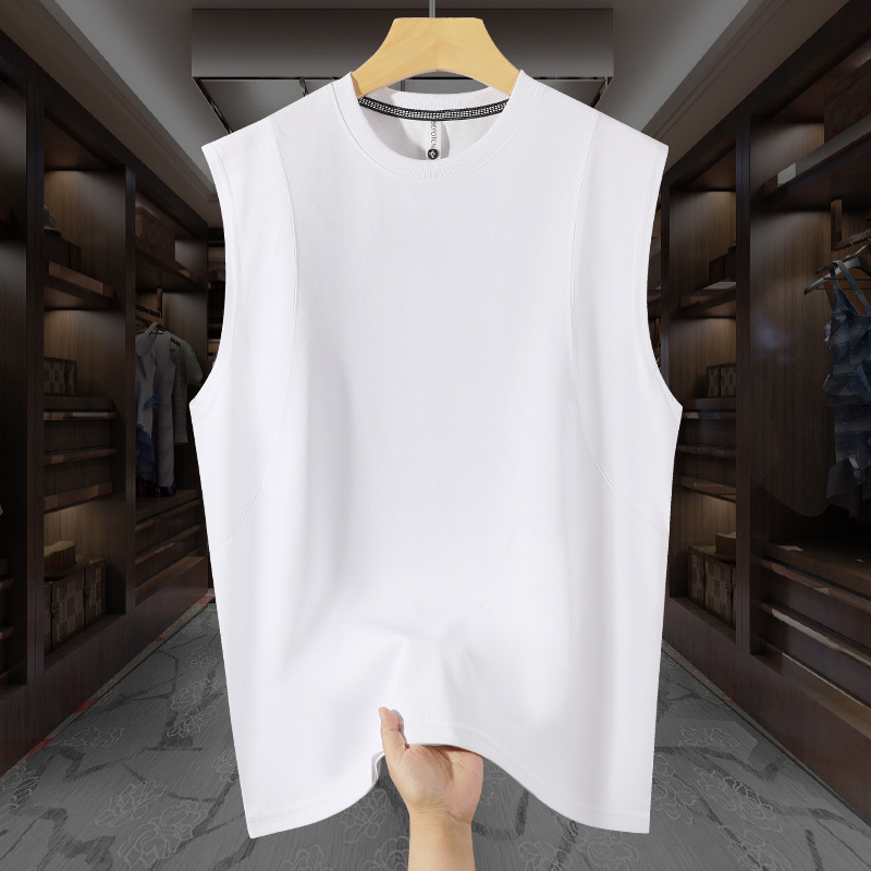 Voľný strih tielka bez rukávov z Ice cotton materiálu, jednofarebný, potlač loga