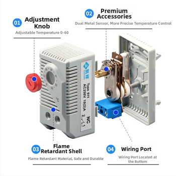 KLKTS011 Riadič teploty a vlhkosti s riadením ventilátora, mechanický spínač, montáž do skrinky (Teplota/Vlhkosť; Riadenie ventilátora; Mechanický spínač)