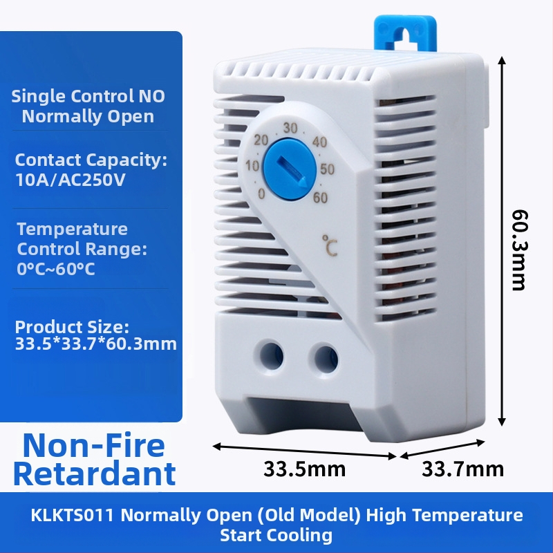 KLKTS011 Riadič teploty a vlhkosti s riadením ventilátora, mechanický spínač, montáž do skrinky (Teplota/Vlhkosť; Riadenie ventilátora; Mechanický spínač)