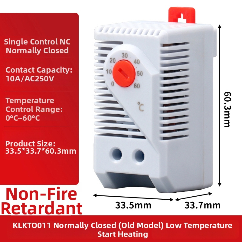 KLKTS011 Riadič teploty a vlhkosti s riadením ventilátora, mechanický spínač, montáž do skrinky (Teplota/Vlhkosť; Riadenie ventilátora; Mechanický spínač)